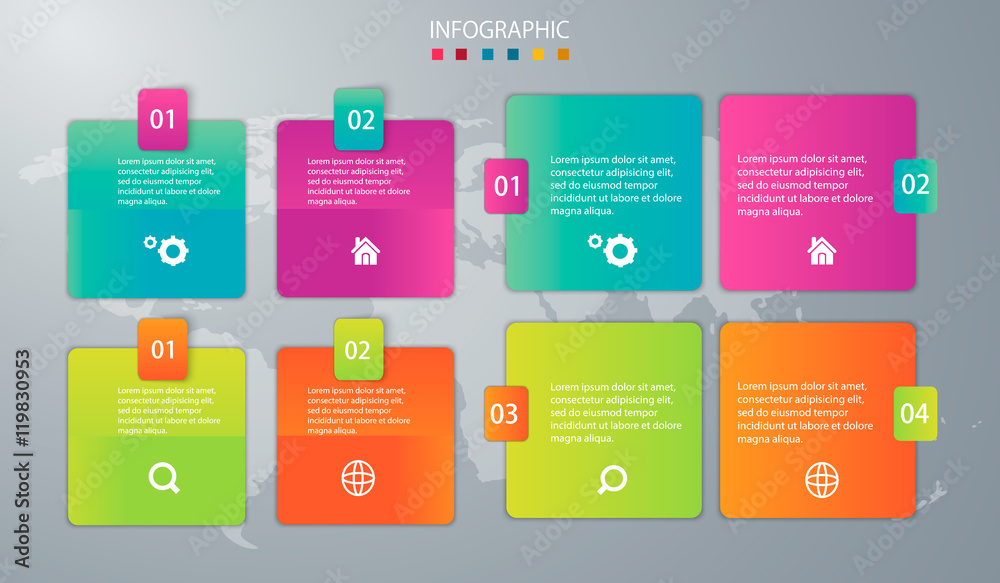 Vector illustration of four squares infographics. Vector illustration of four squares infographics.