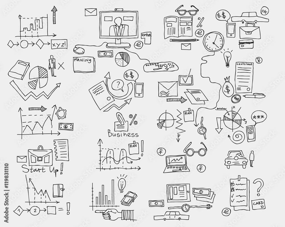 Hand draw doodle elements. Business finance chart graph Hand draw doodle elements. Business finance chart graph