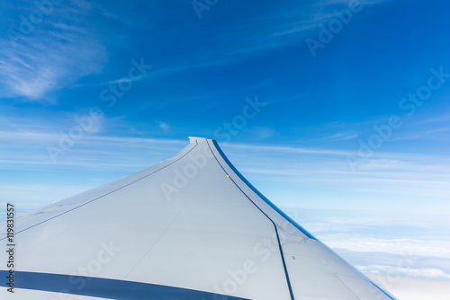Airplane wing while flying