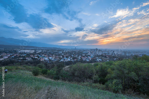 sunset over the city  Asia  Kazakhstan  Almaty  panorama