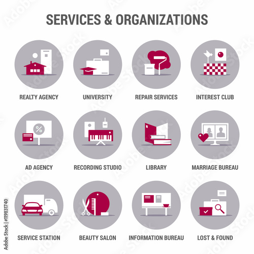 Icons set of services and organizations. Flat. Color 2. © Igor Brisker