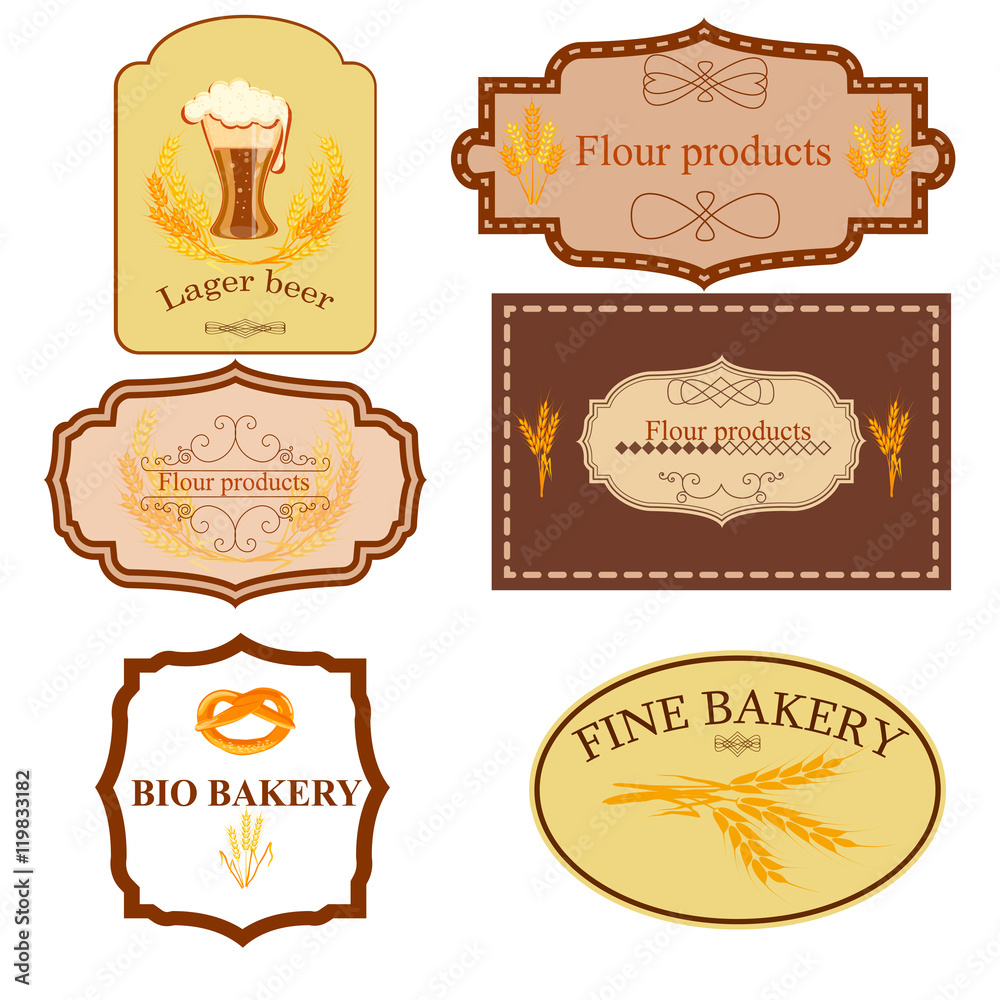 Collection of vintage retro bakery badges and labels