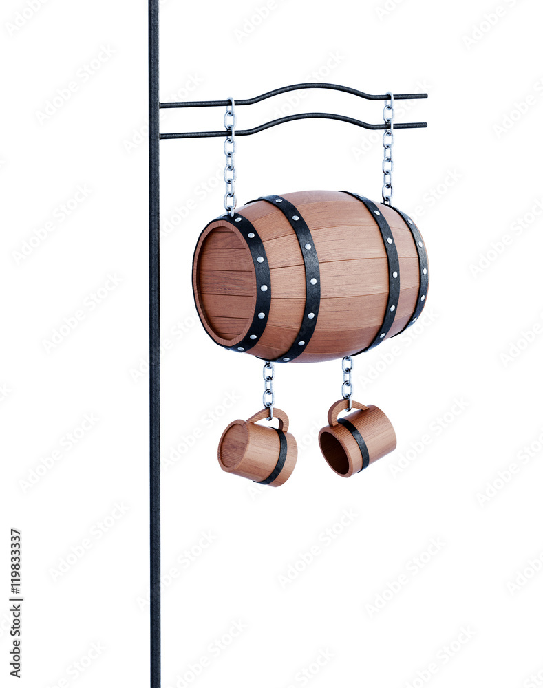 Sign in the form of a barrel for cafes and pubs. Sign in the form of a barrel for cafes and pubs.