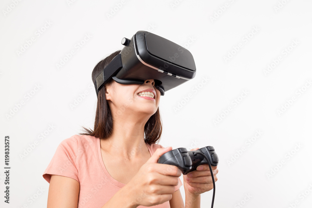 Asian Woman playing game with virtual reality Asian Woman playing game with virtual reality
