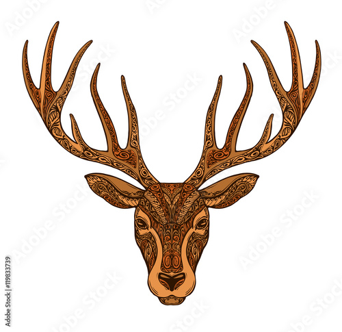 Christmas deer. Ethnic patterns. Xmas symbol. Vector illustration