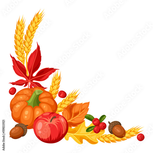 Thanksgiving Day or autumn frame. Decorative element with vegetables and leaves