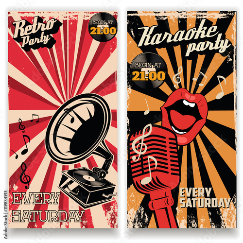 Karaoke vintage party poster and retro party flyers templates.