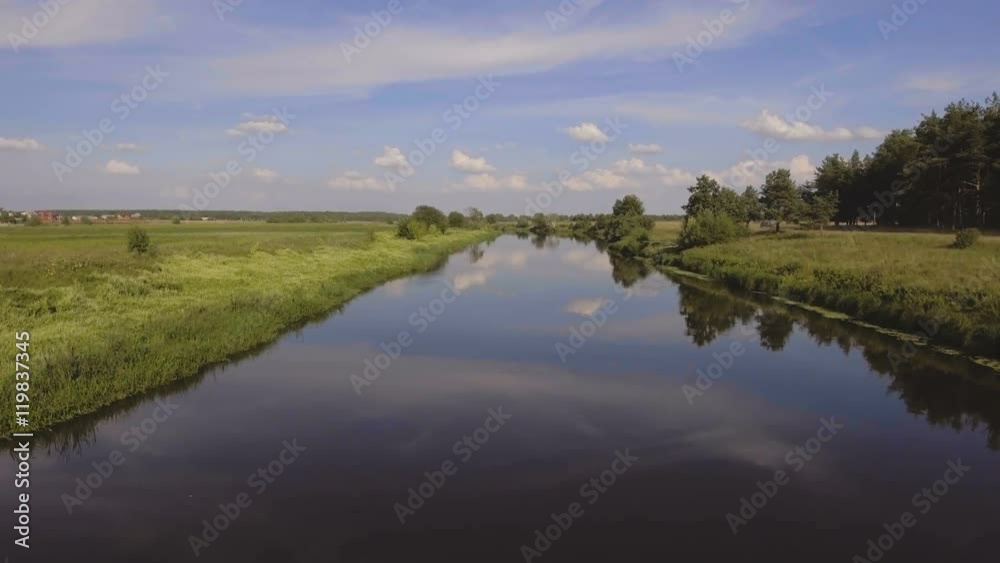 Landscape with river, forest, clouds, blue sky.Aerial view of the water surface of the river.Aerial video.4K,UHD Aerial Rural landscape. Landscape with river, forest, clouds, blue sky.Aerial view of the water surface of the river.Aerial video.4K,UHD Aerial Rural landscape.