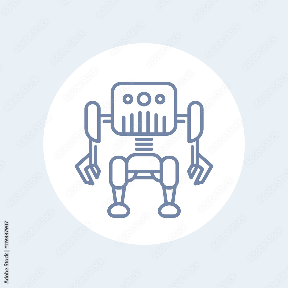 Robotics, robot line icon isolated on white Robotics, robot line icon isolated on white