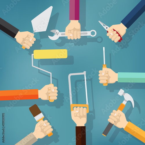 Builders Modern flat background with hand.