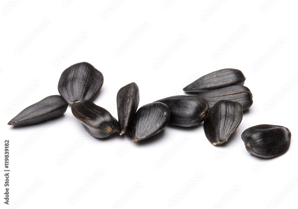 Sunflower seeds isolated on white background close up Sunflower seeds isolated on white background close up
