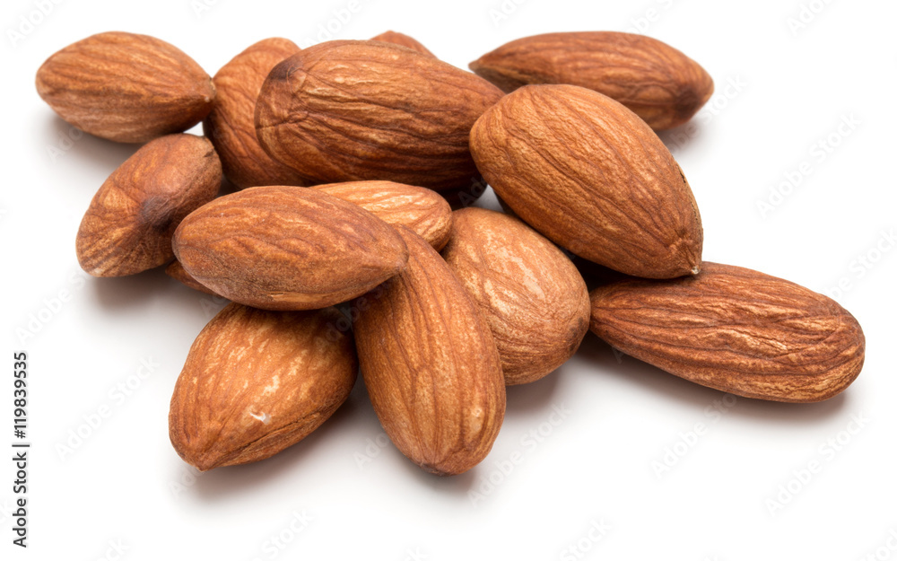 almond nuts isolated on white background close up almond nuts isolated on white background close up