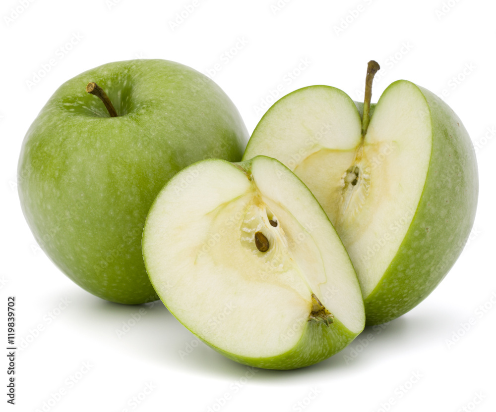 Green sliced apple isolated on white background cutout Green sliced apple isolated on white background cutout