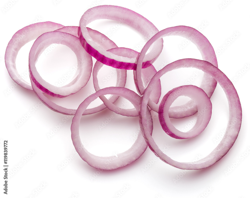 Sliced red onion rings isolated on white background cutout Sliced red onion rings isolated on white background cutout