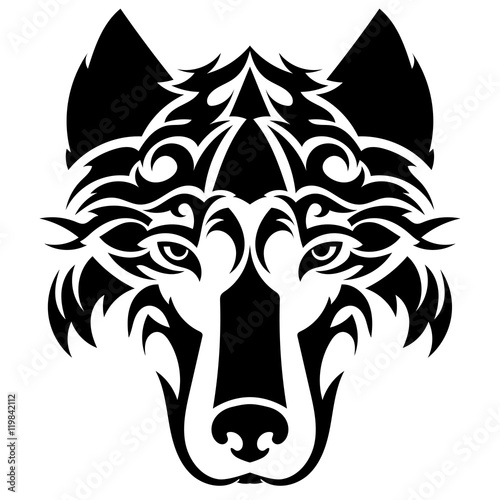 Beautiful wolf tattoo. Vector wolf's head as a design element on isolated background