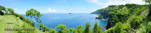 Panorama beach scenery great view at eastern of Bali Asah Hill. Located in Bugbug village Karangasem Bali. photo