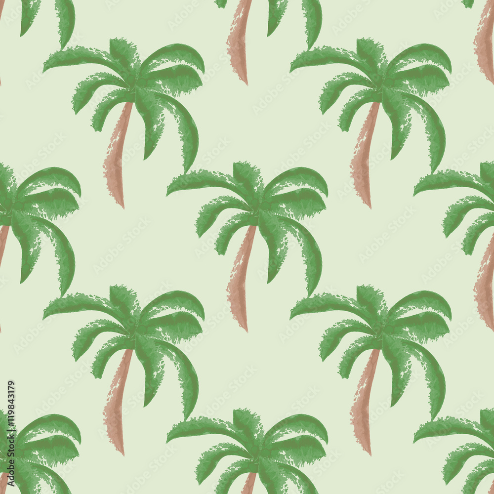 Watercolor pattern with palm. Seamless texture. Vector illustration