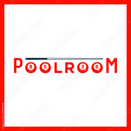 Billiard or snooker poolroom design for sports, leisure or club logo emblem red