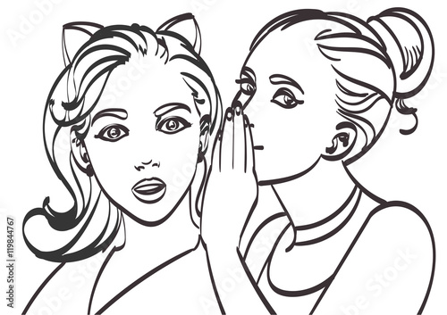 Two young beautiful women talking about something. Pop art style, eps 10