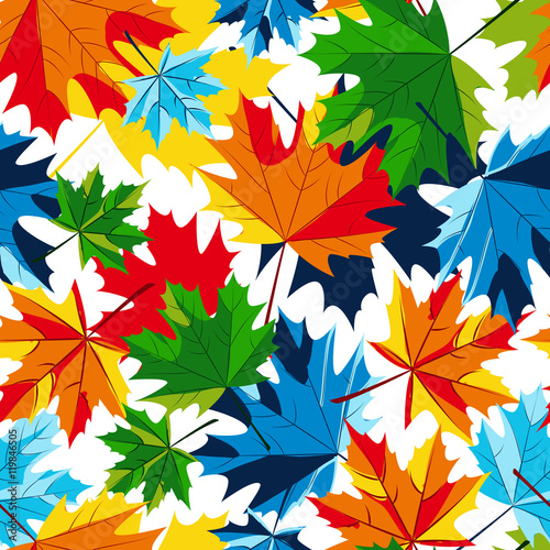 Vector maple autumn leaves seamless pattern. Multicolor fall background with ...