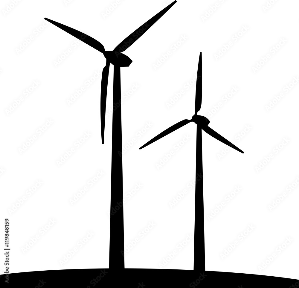 Windmills. Alternative energy source. Vector illustration.