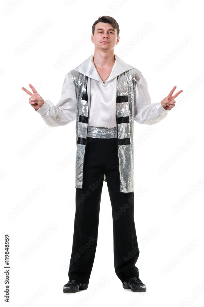 Young and stylish modern ballet dancer, isolated on white. Full body.