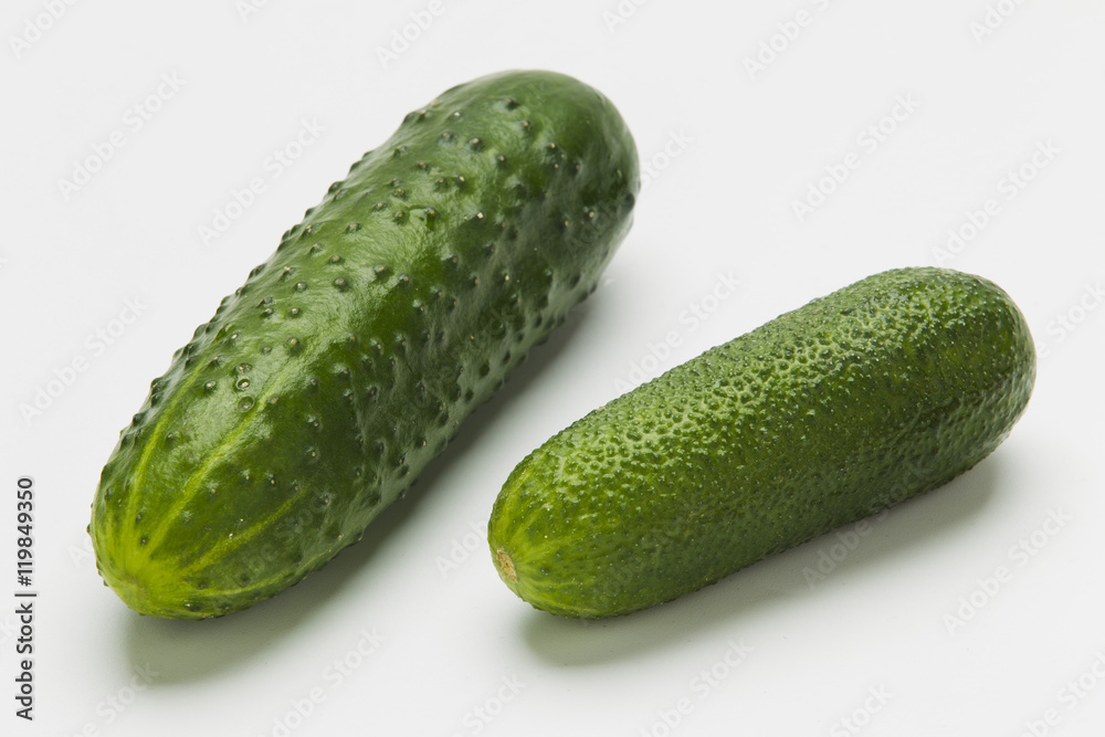Green cucumbers on a white background Green cucumbers on a white background