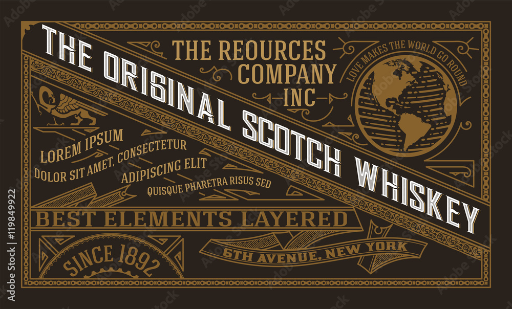 Vintage label design for Whiskey and Wine label, Restaurant bann Stock ...