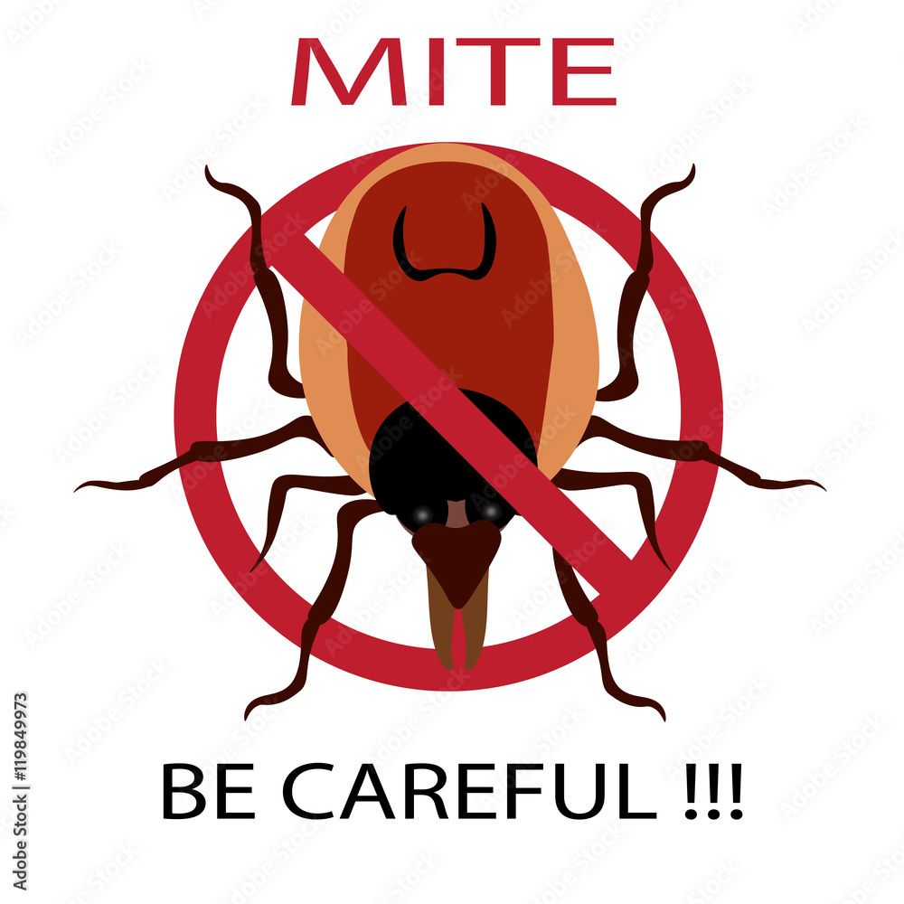 Symbol parasite warning sign. Ticks be careful. Ticks season. Mite