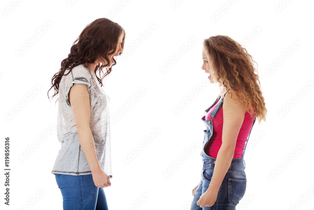 Two aggressive women screaming to each otcher Two aggressive women screaming to each otcher