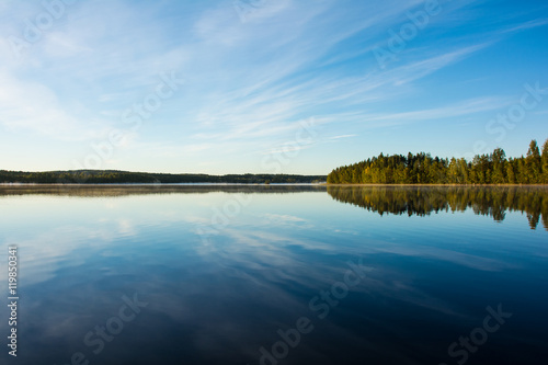 Calm lake autumn morning