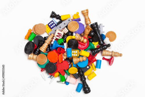 A pile of miscellaneous game pieces