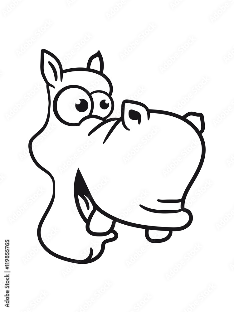 Obraz premium head, face, laugh funny comic cartoon design sweet little cute baby hippo happy child