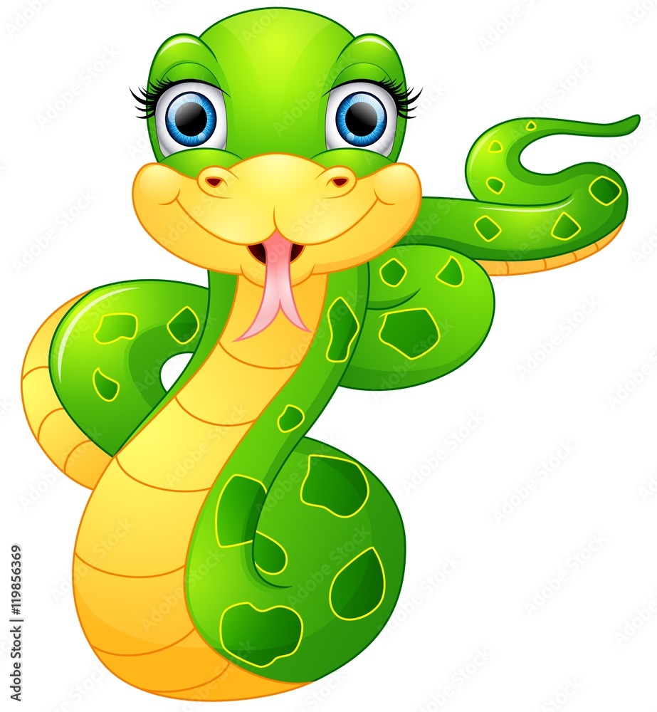 Fototapeta premium Happy green snake cartoon