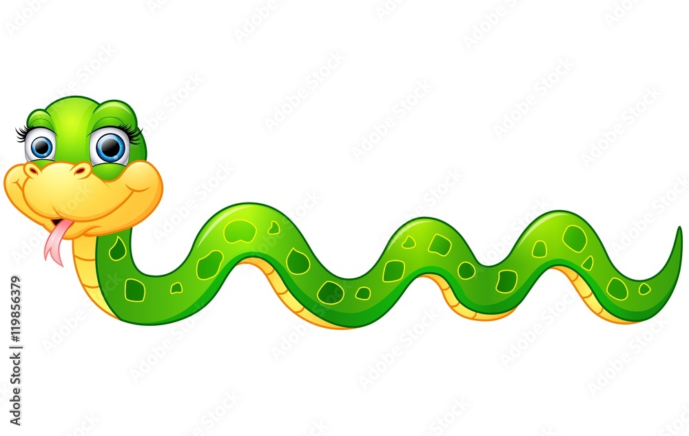 Obraz premium Happy green snake cartoon