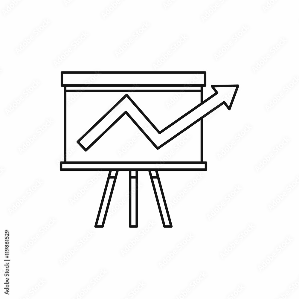 Business growing chart presentation icon in outline style isolated on white background. Vector illustration Business growing chart presentation icon in outline style isolated on white background. Vector illustration