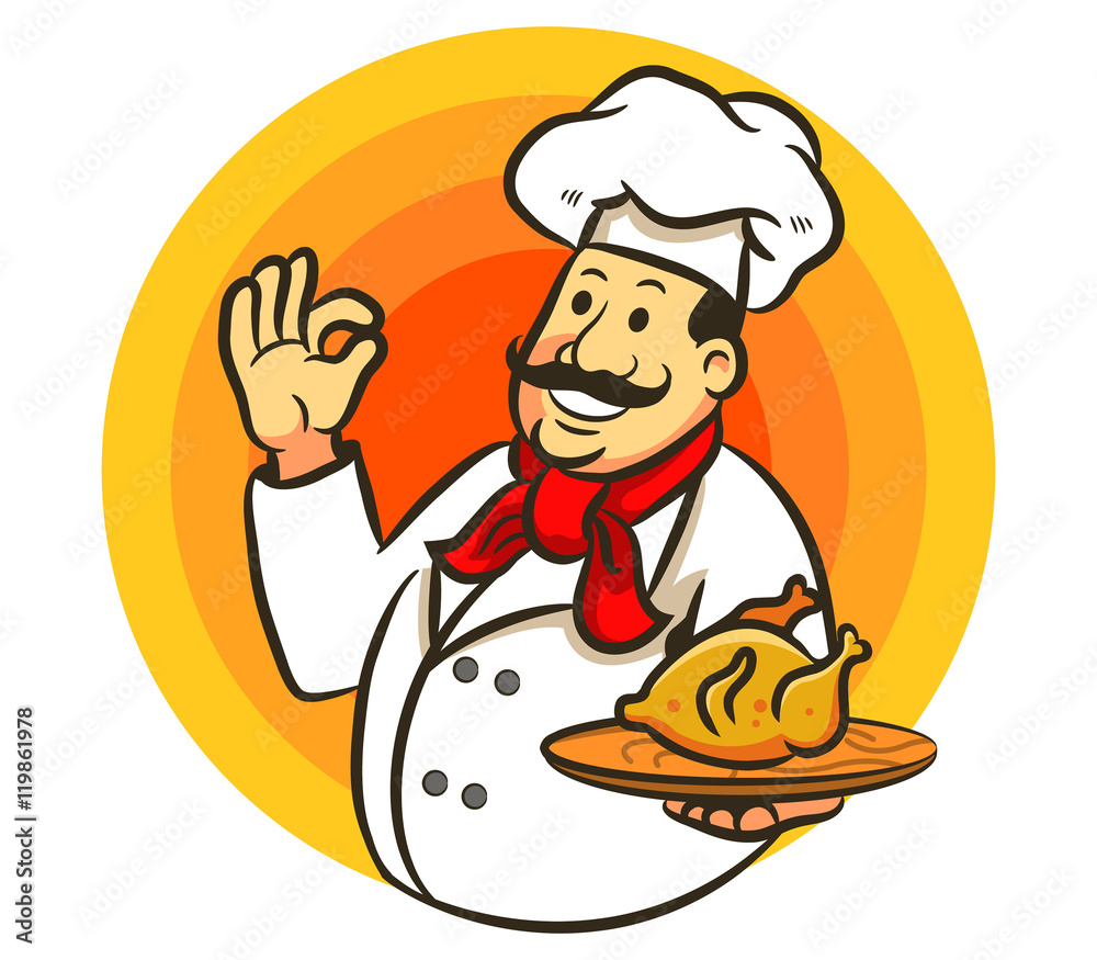 A vector illustration of chef cooking fried chicken. A vector illustration of chef cooking fried chicken.