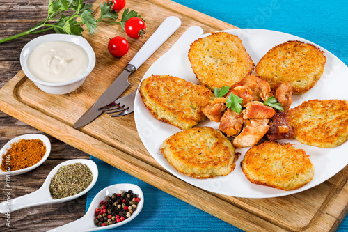 Crispiest Shredded Hash Browns with fried meat photo