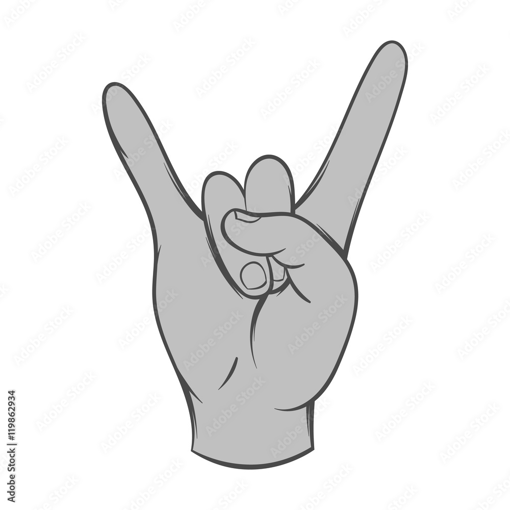 Gesture rock musician icon in black monochrome style isolated on white background. Gestural symbol. Vector illustration
