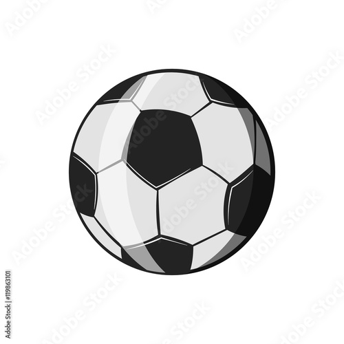 Soccer ball icon in black monochrome style isolated on white background. Sport symbol. Vector illustration