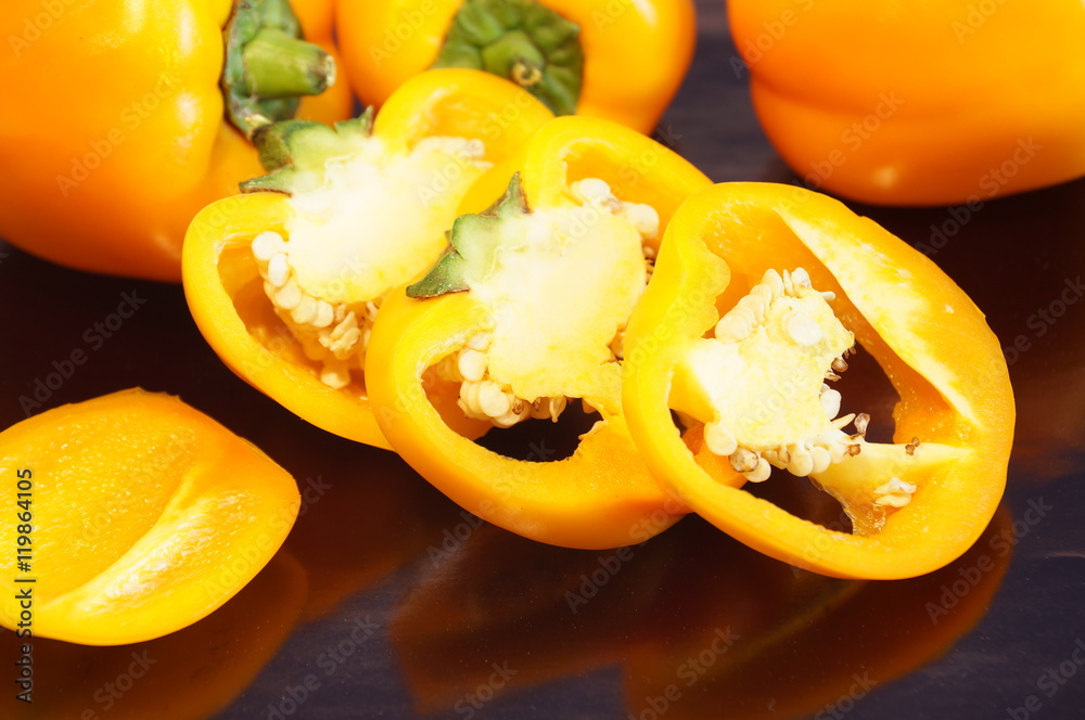 Yellow pepper isolated on a colorful background. Vegetables isolated on background. Yellow pepper isolated on a colorful background. Vegetables isolated on background.