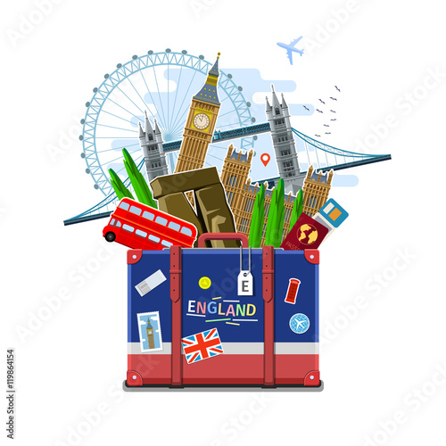 Concept of travel or studying English. 