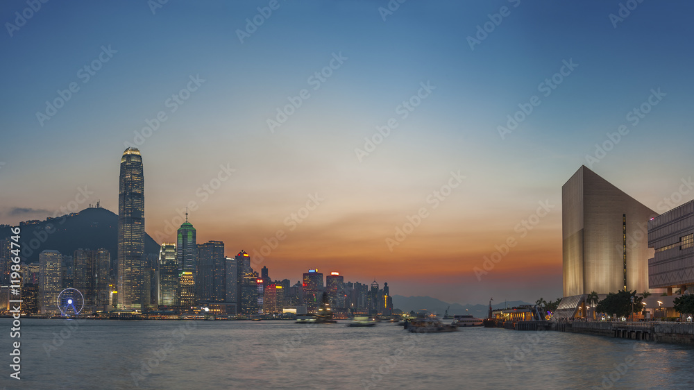 Victoria Harbor of Hong Kong city at dusk Victoria Harbor of Hong Kong city at dusk