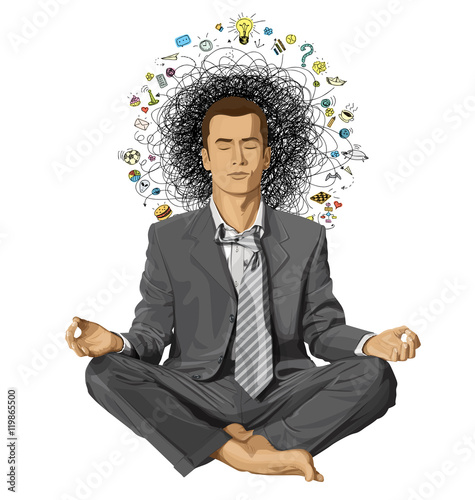 Vector Businessman in Lotus Pose Meditating