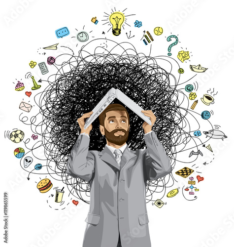 Vector Business Man Hides Under The Laptop