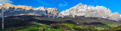 Alpine valley in the spring sunshine. Panorama
