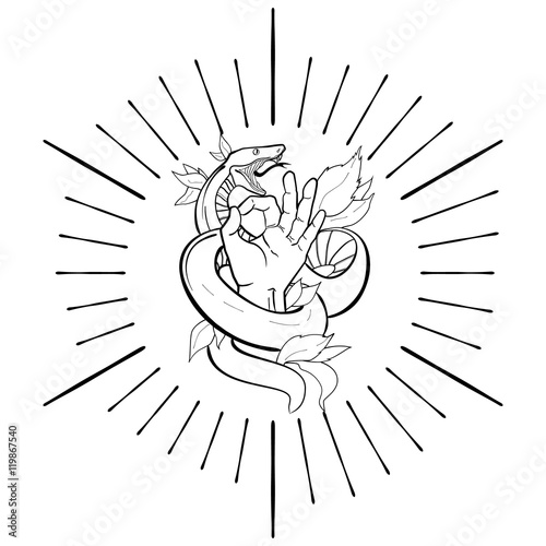 tattoo with a snake and a hand