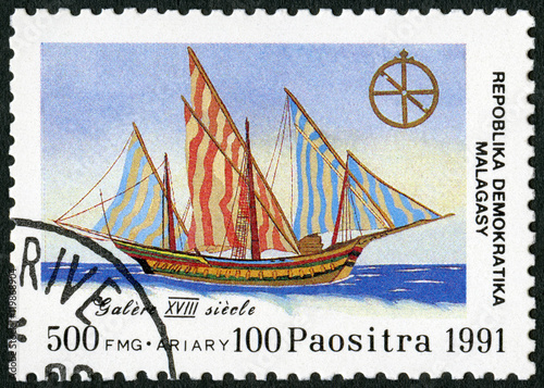 MALAGASY REPUBLIC - 1991: Galley, 500th anniv. of discovery of America photo