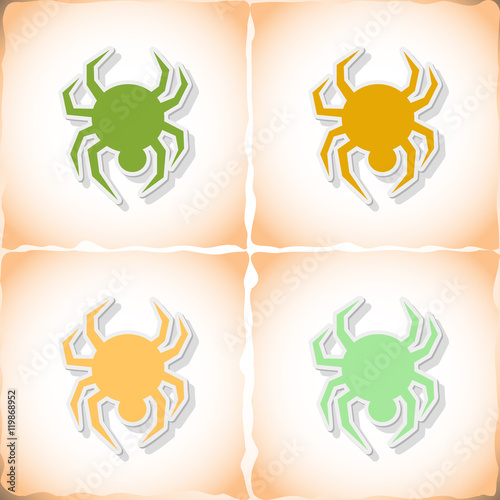 Spider. Flat sticker with shadow on old paper