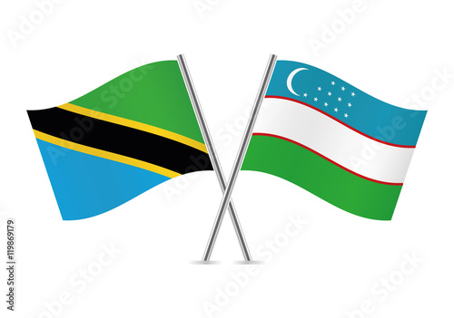 Tanzania and Uzbekistan flags. Vector illustration.